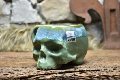 Skull mug green matt and blue effect glaze 2