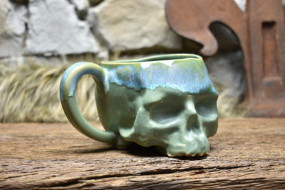 Skull mug green matt and effect glaze 3