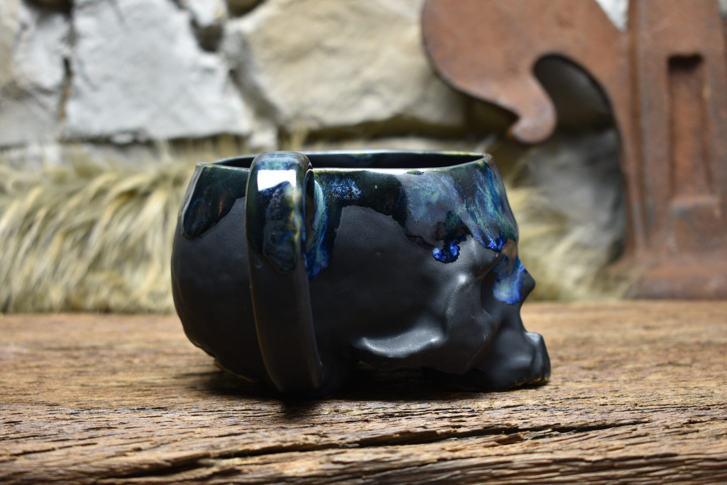 Skull mug black matt and effect glaze 3