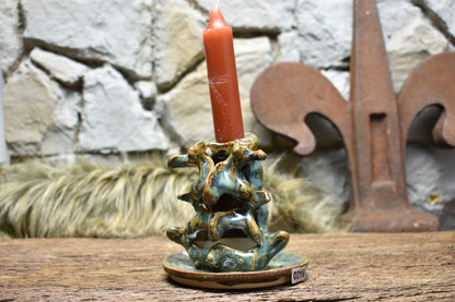 Handmade ceramic spine candle holder small blue/green/brown effect