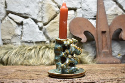 Handmade ceramic spine candle holder small blue/green/brown effect