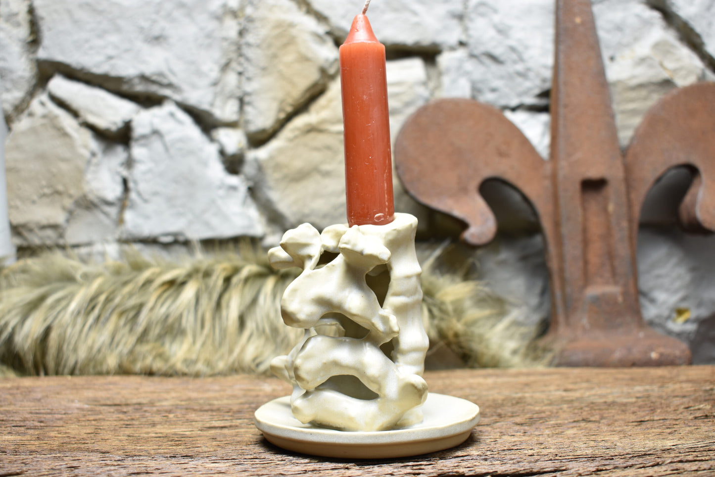 Handmade ceramic spine candle holder small white matt