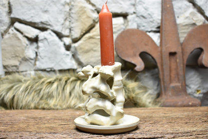 Handmade ceramic spine candle holder small white matt