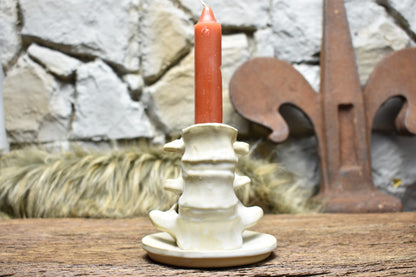 Handmade ceramic spine candle holder small white matt