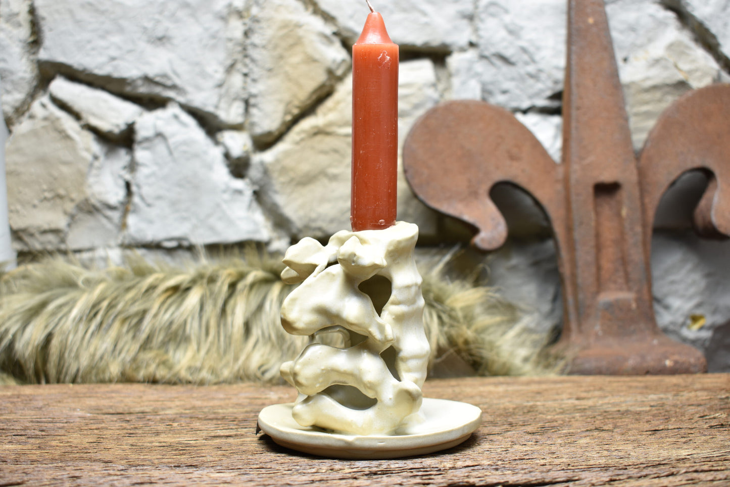 Handmade ceramic spine candle holder small white matt 2
