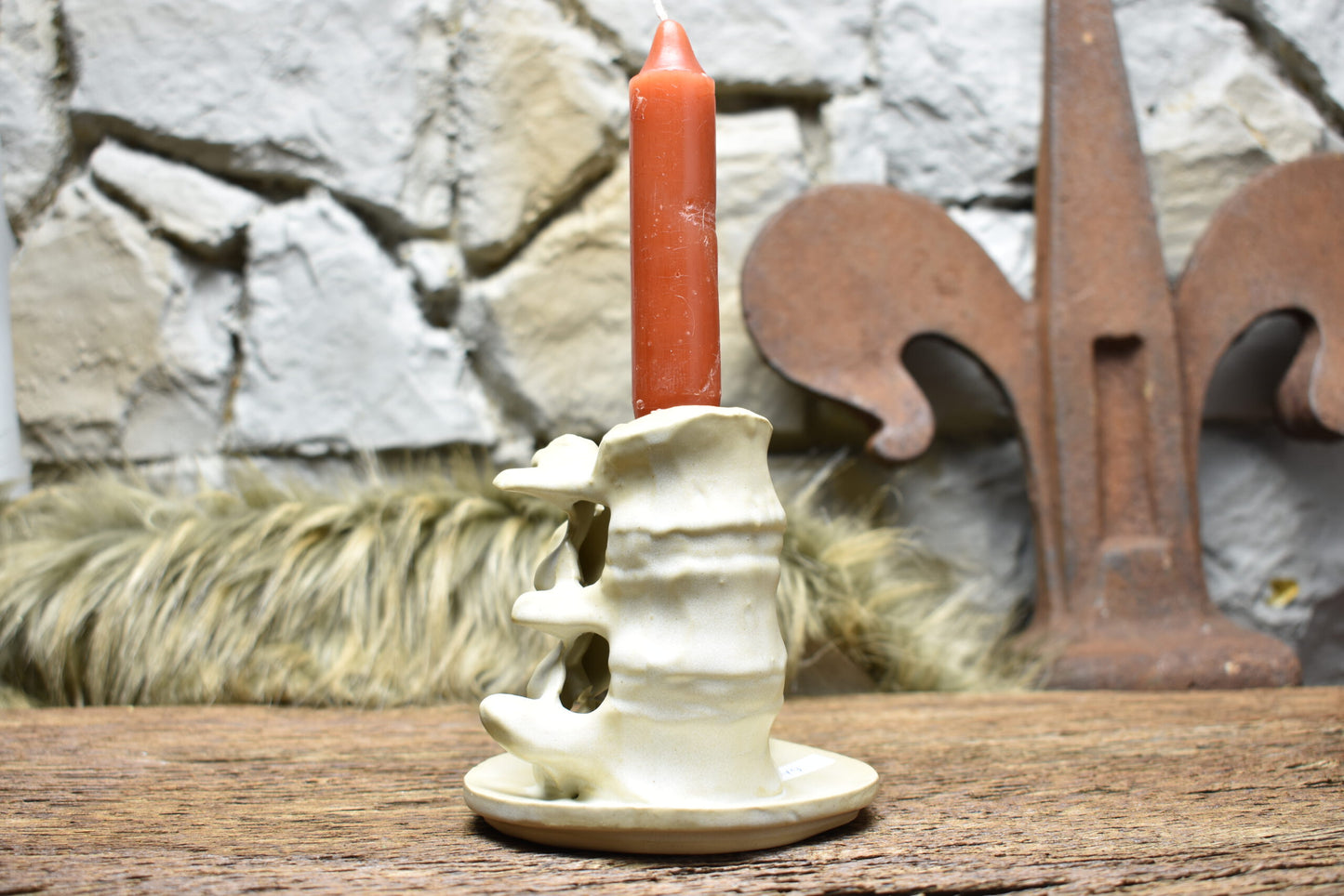 Handmade ceramic spine candle holder small white matt 2