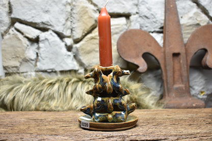 Handmade ceramic spine candle holder small blue/green/brown effect 3