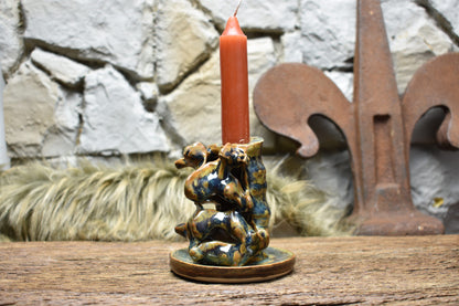 Handmade ceramic spine candle holder small blue/green/brown effect 3