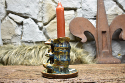 Handmade ceramic spine candle holder small blue/green/brown effect 3