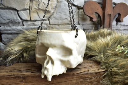 Large hanging skull plantpot white matt