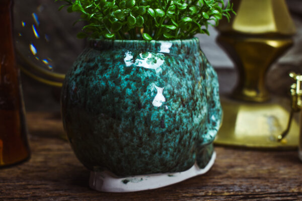 Small skull plantpot shiny turquoise effect - Image 3