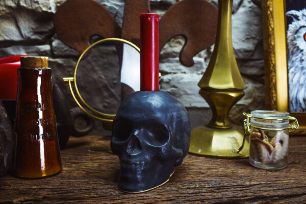 Handmade ceramic skull candle holder matt black