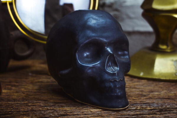 Handmade ceramic skull candle holder matt black - Image 4