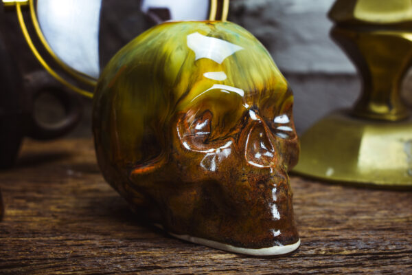 Handmade ceramic skull candle holder brown matt and shiny effect glaze - Image 4