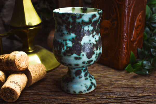 Handmade ceramic goblet with matt blue and black effect glaze - Image 6