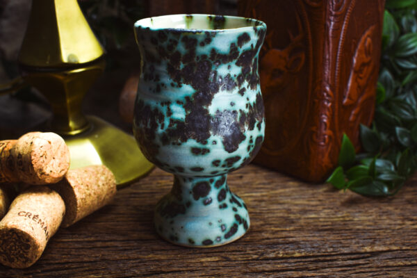 Handmade ceramic goblet with matt blue and black effect glaze - Image 5