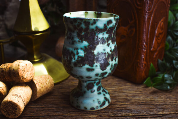 Handmade ceramic goblet with matt blue and black effect glaze - Image 4