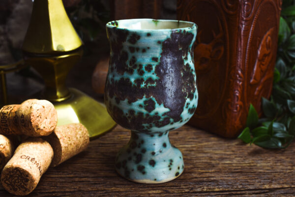 Handmade ceramic goblet with matt blue and black effect glaze - Image 3