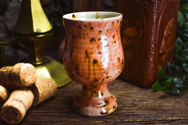 Handmade ceramic goblet with shiny pink effect glaze - Image 4