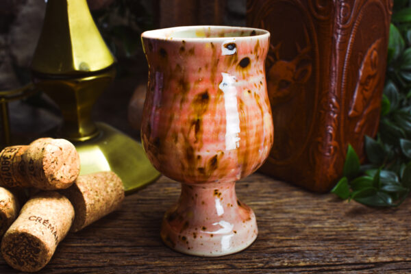 Handmade ceramic goblet with shiny pink effect glaze - Image 3