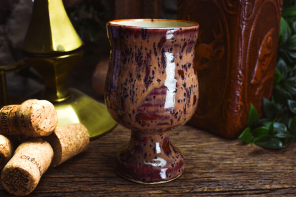 Handmade ceramic goblet with shiny bordeaux and black effect glaze - Image 2