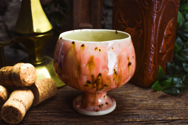 Handmade round ceramic cup with shiny pink effect glaze - Image 4