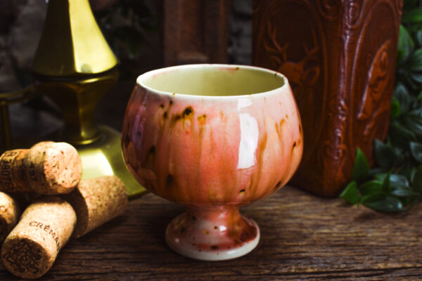 Handmade round ceramic cup with shiny pink effect glaze - Image 3