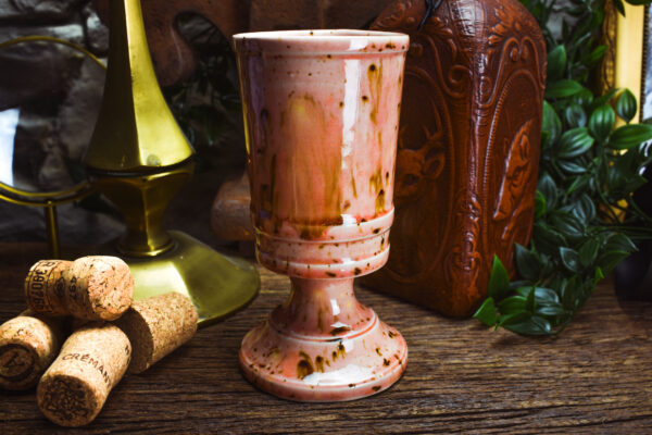 Handmade ceramic chalice with shiny pink effect glaze - Image 3