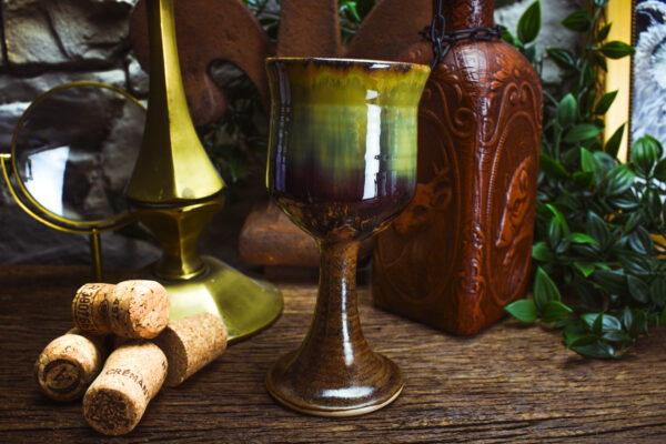 Handmade ceramic wine goblet with matt brown and shiny effect glaze - Image 5