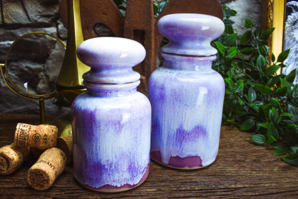 Set of 2 apothecary pots pink/lilac effect glaze