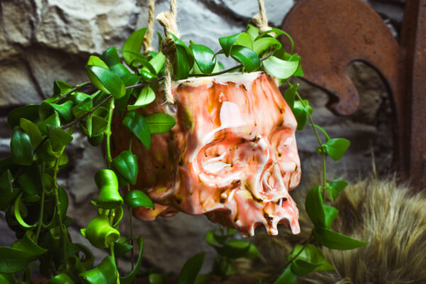 Medium size hanging skull plantpot shiny pink effect