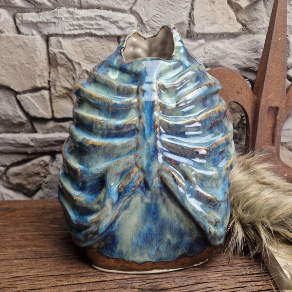 Handmade ribcage vase blue/brown effect glaze - Image 2