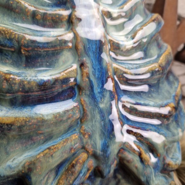 Handmade ribcage vase blue/brown effect glaze - Image 3