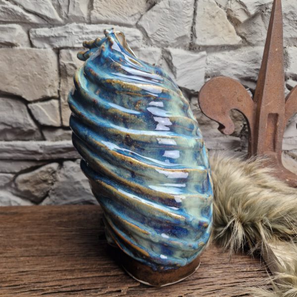 Handmade ribcage vase blue/brown effect glaze - Image 4