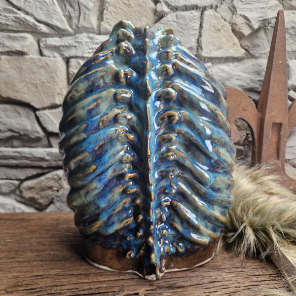 Handmade ribcage vase blue/brown effect glaze - Image 5