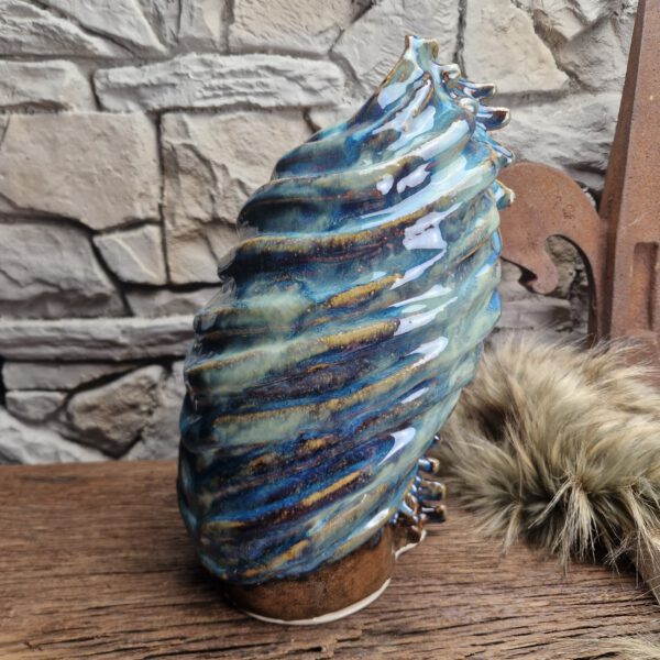 Handmade ribcage vase blue/brown effect glaze - Image 6