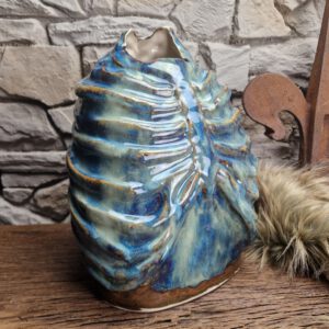 Handmade ribcage vase blue/brown effect glaze