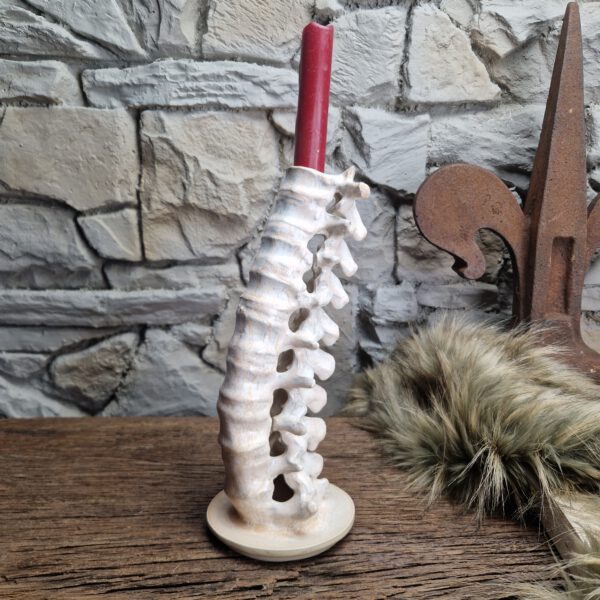 Handmade ceramic spine candle holder white beige effect