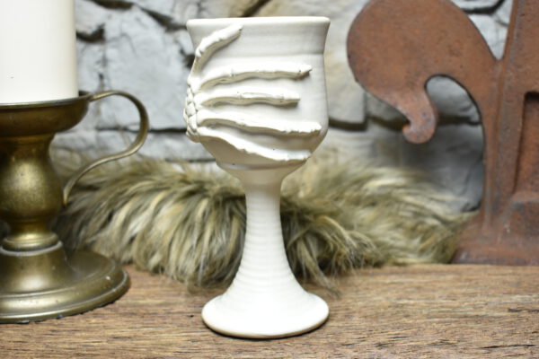 Handmade ceramic wine goblet white matt glaze - Image 3