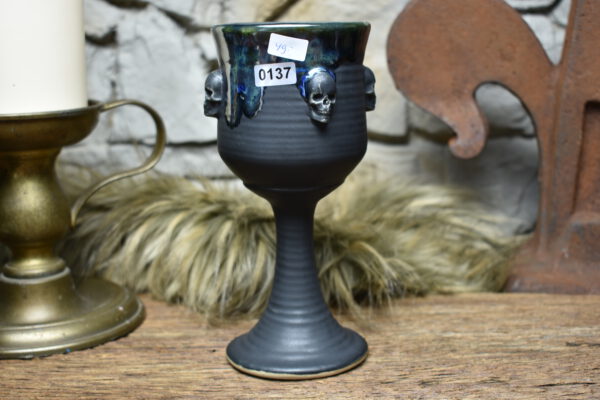 Handmade ceramic wine goblet with matt black and effect glaze 1 - Image 2