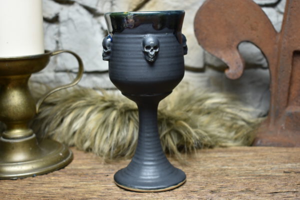 Handmade ceramic wine goblet with matt black and effect glaze 1 - Image 4