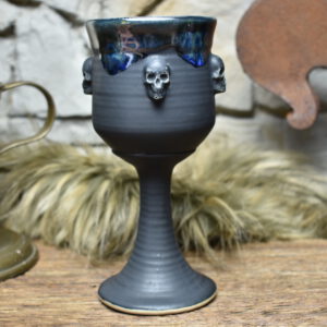 Handmade ceramic wine goblet with matt black and effect glaze 1