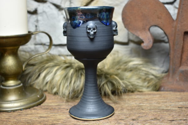 Handmade ceramic wine goblet with matt black and effect glaze 1