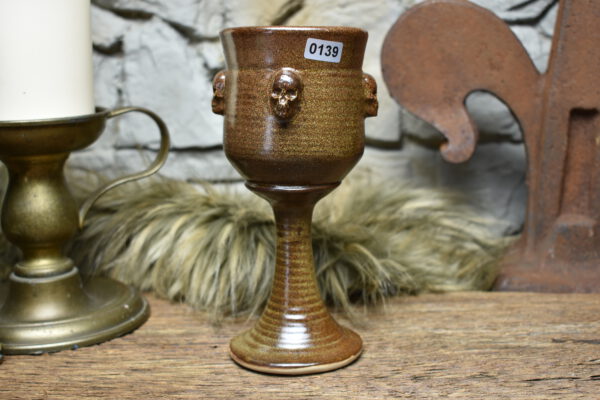 Handmade ceramic wine goblet brown matt glaze - Image 2