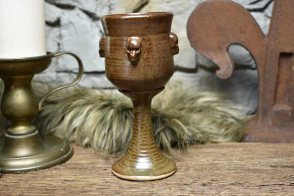 Handmade ceramic wine goblet brown matt glaze