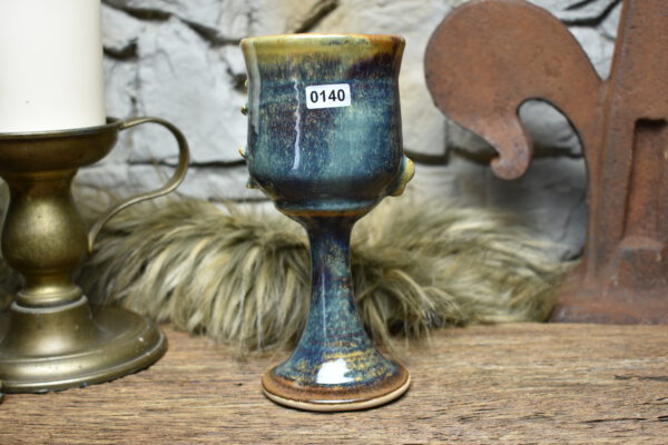 *a bit crooked* Handmade ceramic wine goblet brown blue effect glaze - Image 6