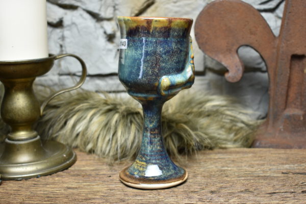 *a bit crooked* Handmade ceramic wine goblet brown blue effect glaze - Image 5