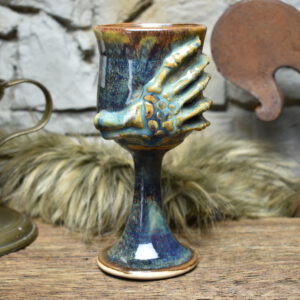 *a bit crooked* Handmade ceramic wine goblet brown blue effect glaze