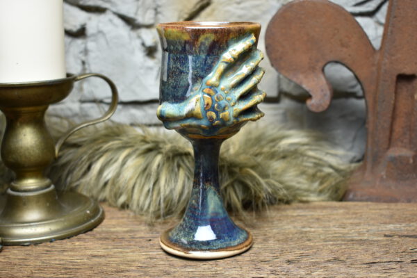 *a bit crooked* Handmade ceramic wine goblet brown blue effect glaze