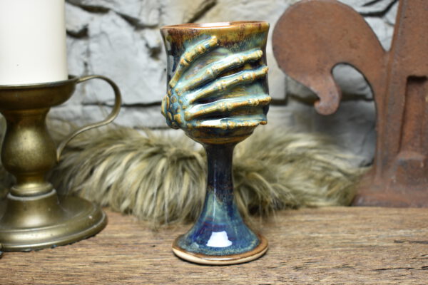 *a bit crooked* Handmade ceramic wine goblet brown blue effect glaze - Image 3